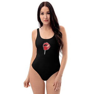 Women's One Piece Swimsuits Bathing Suit Graphic Swimwear - LOLLIPOP BLACK