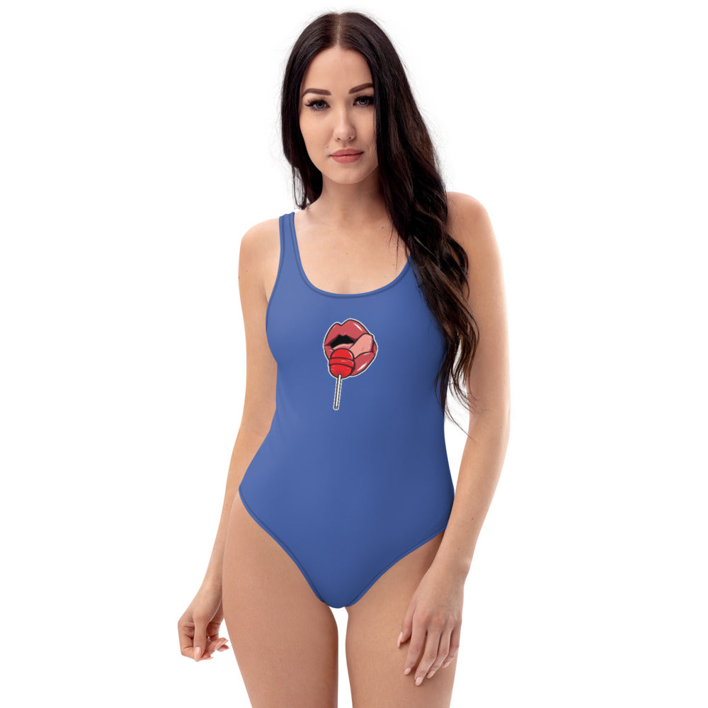 Women's One Piece Swimsuits Bathing Suit Graphic Swimwear - LOLLIPOP BLUE