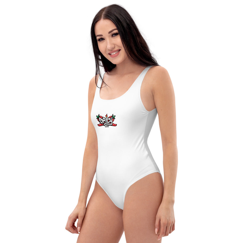 Women's One Piece Swimsuits Bathing Suit Graphic Swimwear - SPICY WHITE