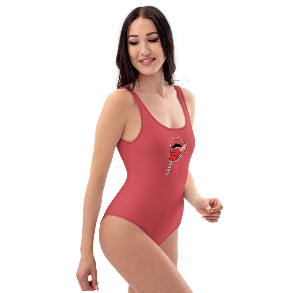 Women's One Piece Swimsuits Bathing Suit Graphic Swimwear - LOLLIPOP PINK