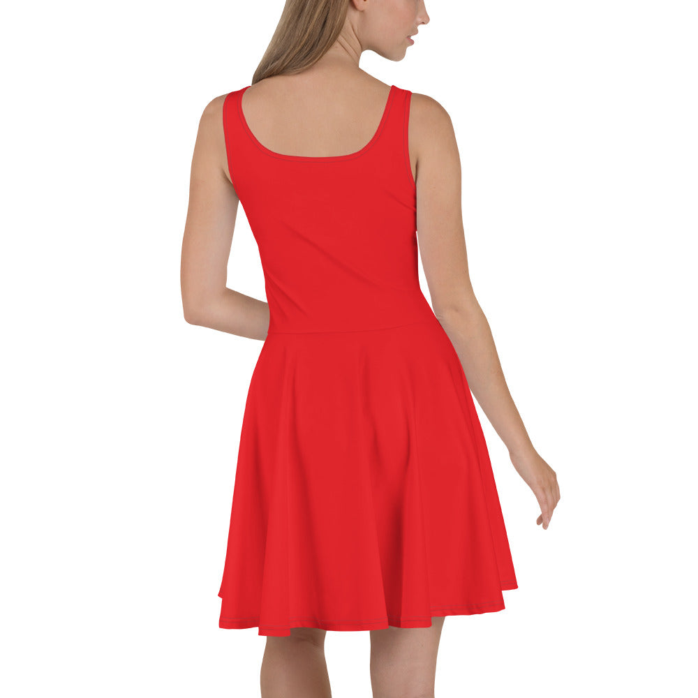 Women's Scoop Neck Casual Graphic Skater Dress - SPICY RED