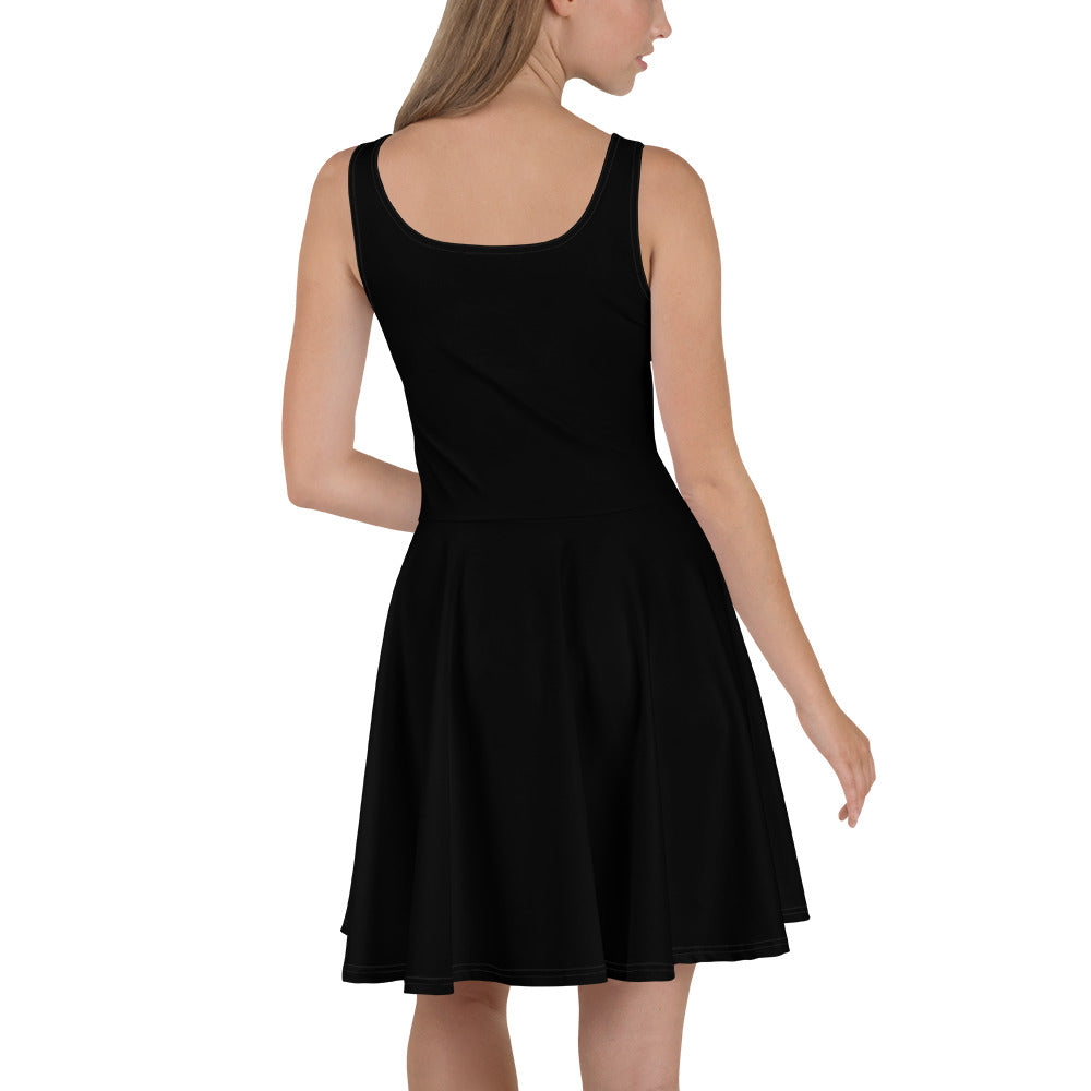 Women's Scoop Neck Casual Graphic Skater Dress - SPICY BLACK