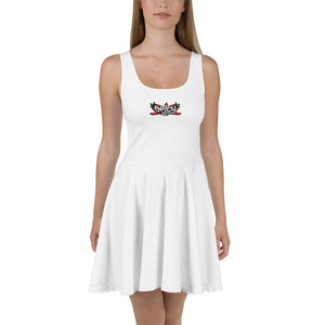 Women's Scoop Neck Casual Graphic Skater Dress - SPICY WHITE