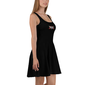 Women's Scoop Neck Casual Graphic Skater Dress - SPICY BLACK