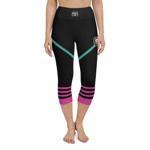 Womens Capri Leggings Casual Graphic Yoga Pants  -  TAPE POP BLACK PINK