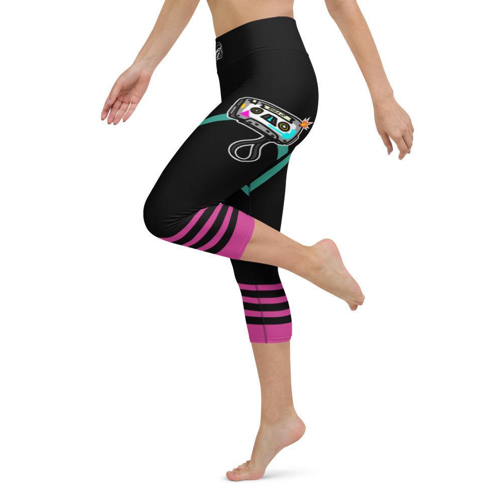 Womens Capri Leggings Casual Graphic Yoga Pants  -  TAPE POP BLACK PINK