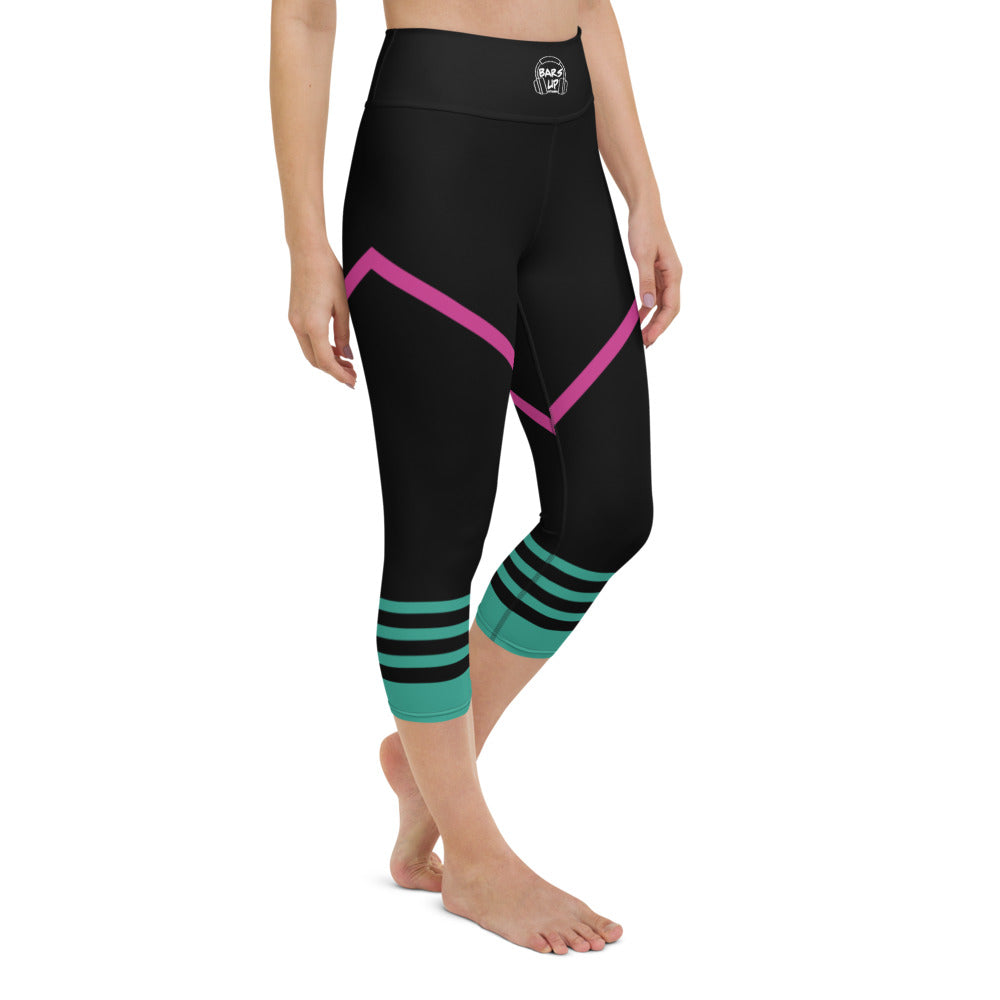 Womens Capri Leggings Casual Graphic Yoga Pants  -  TAPE POP BLACK GREEN