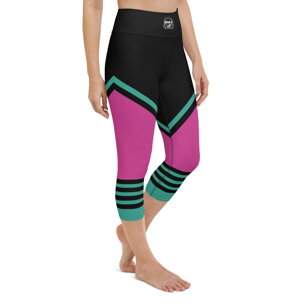 Womens Capri Leggings Casual Graphic Yoga Pants  -  TAPE POP PINK