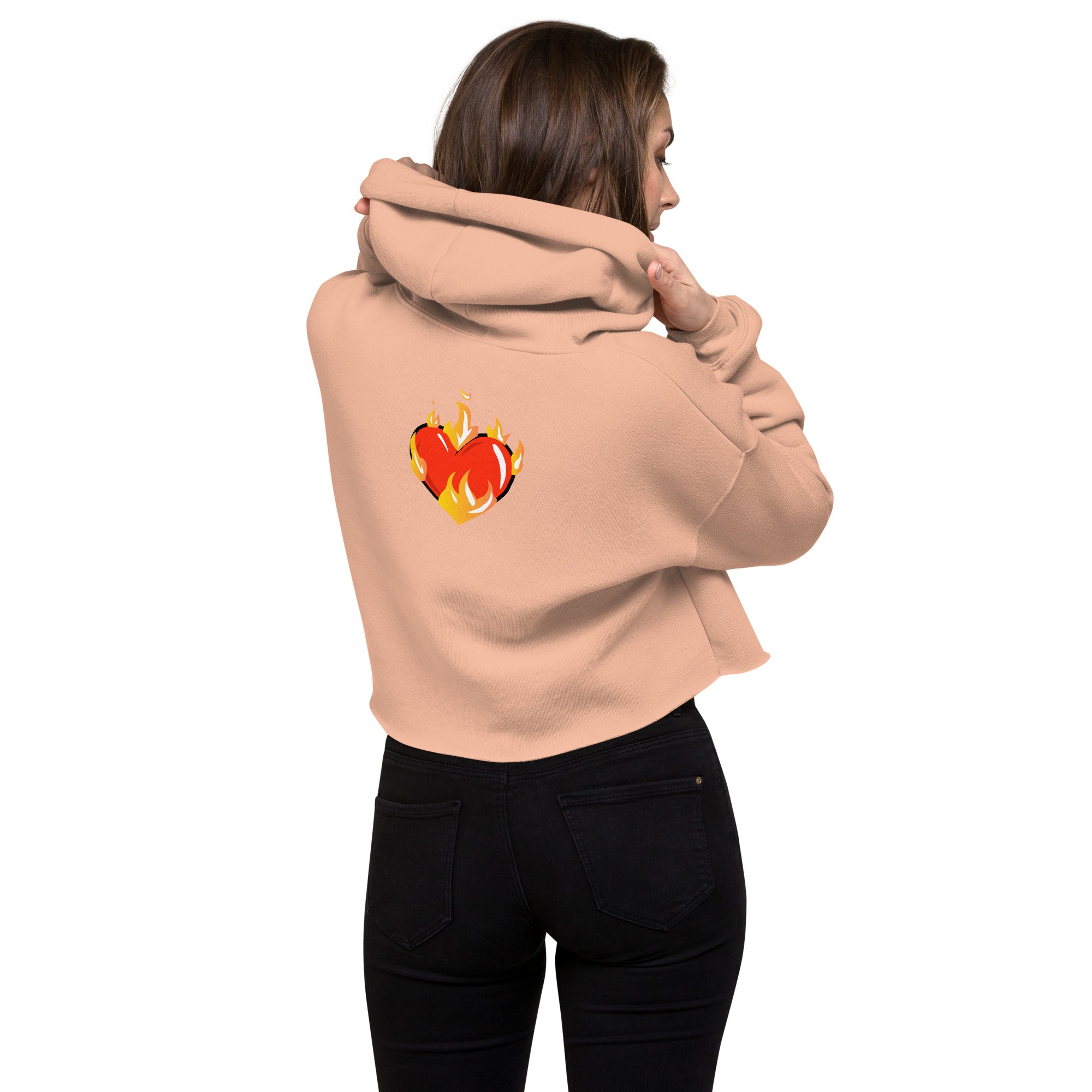 Women’s Novelty Crop Hoodie Graphic - Heart on Fire Front and Back