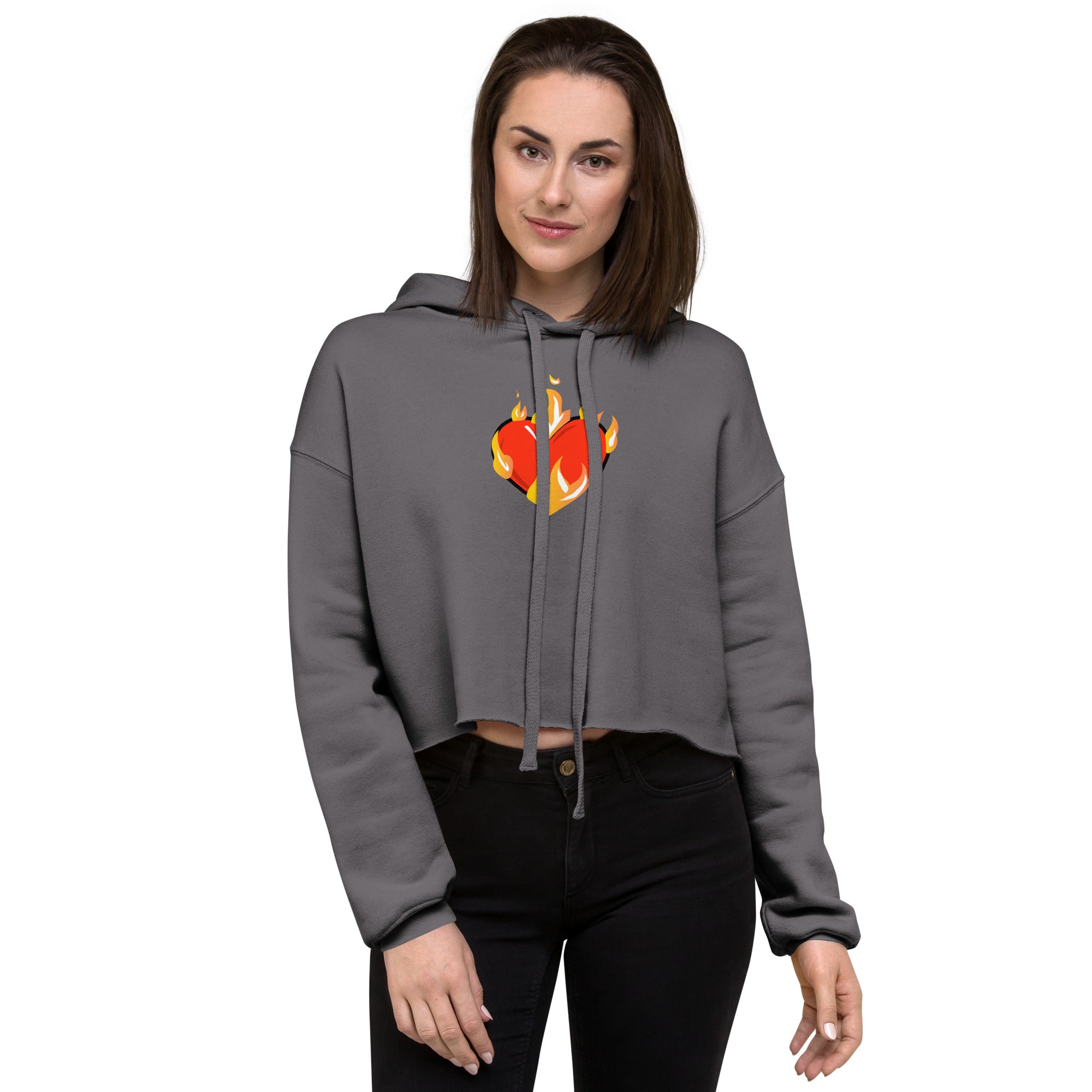 Women's Novelty Crop Hoodie Graphic - Heart on Fire